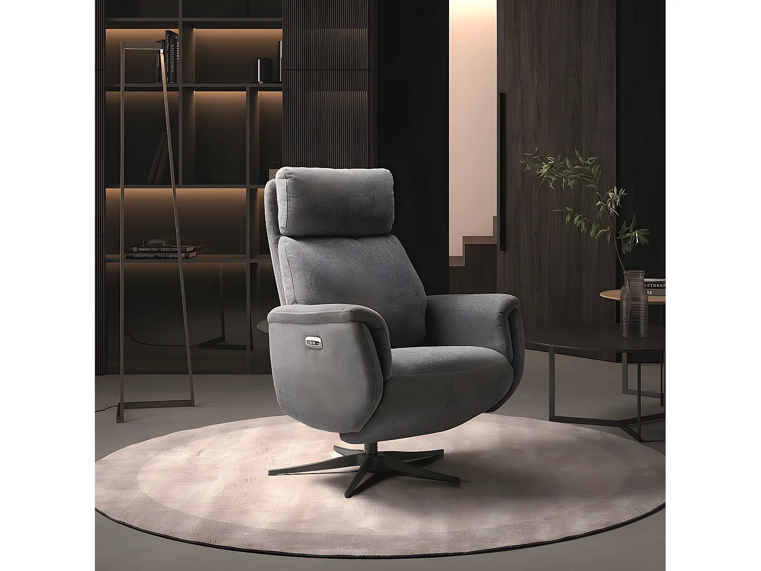 SINTRA - Fauteuil Relax Electrique Tissu Gris Foncé Chiné