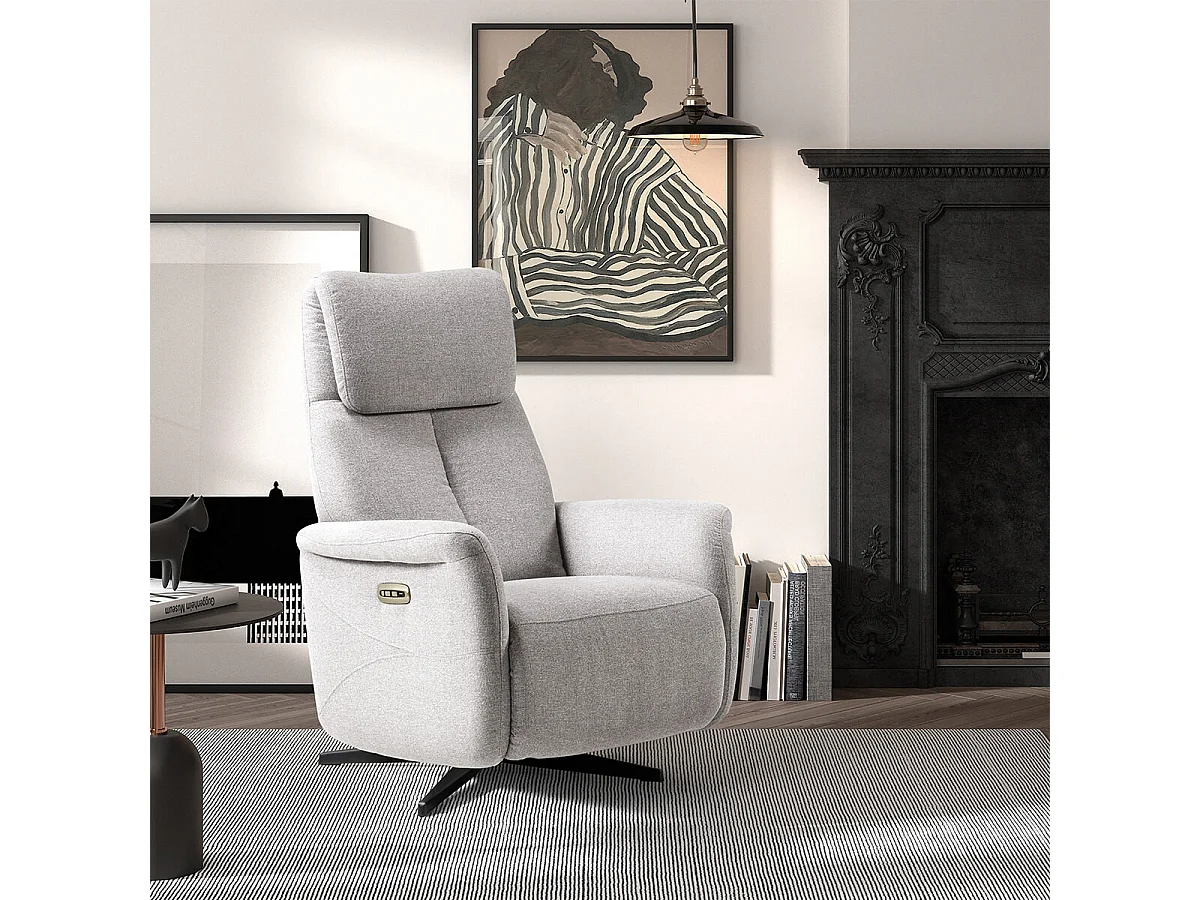 GANDIA - Fauteuil Relax Electrique Tissu Gris Perle