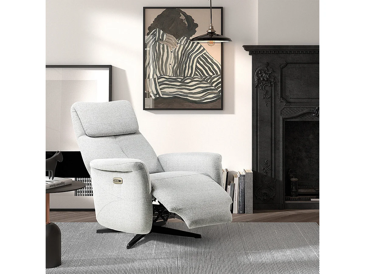 GANDIA - Fauteuil Relax Electrique Tissu Gris Perle