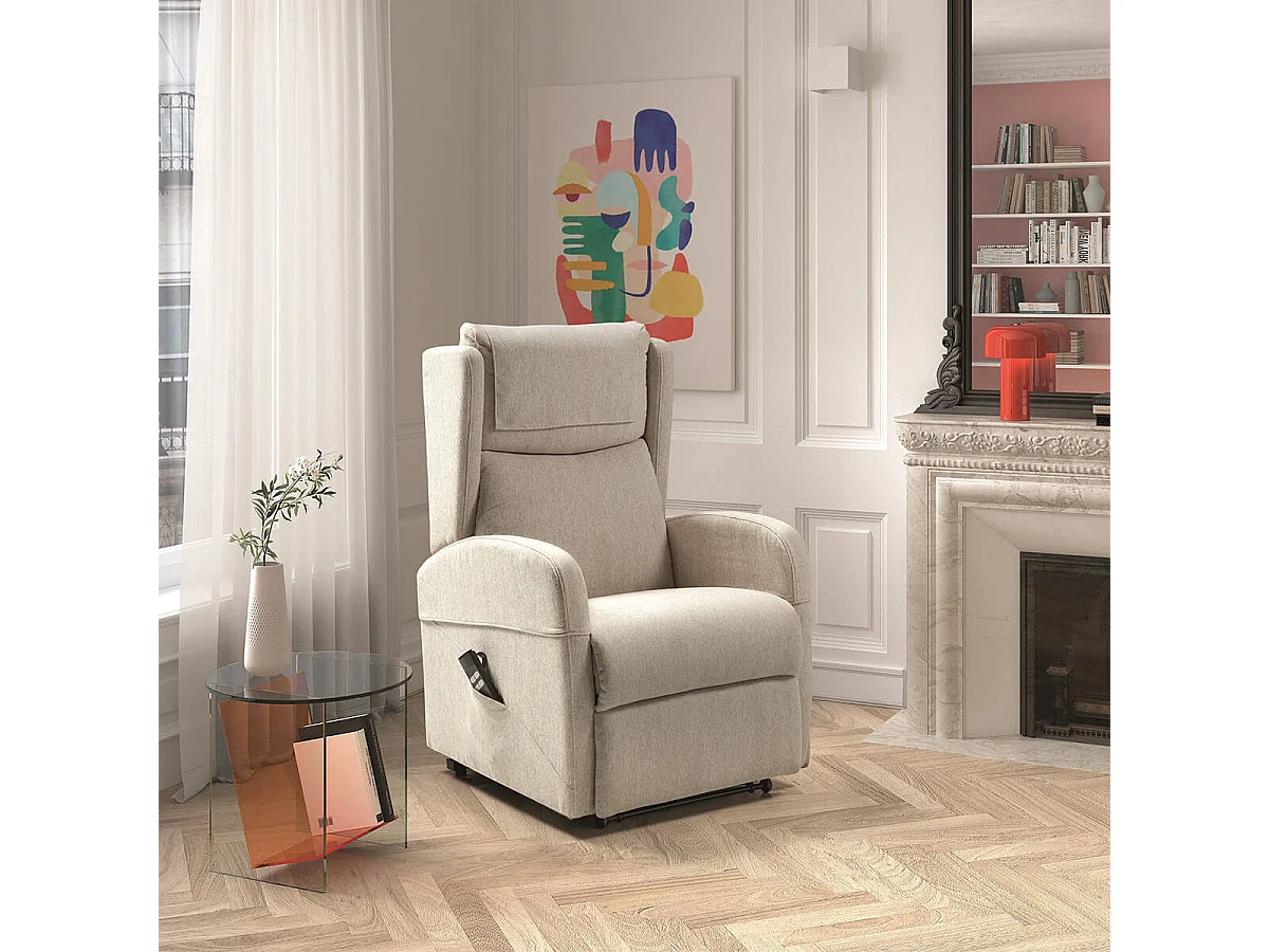 SEVILLE - Fauteuil Relax Releveur Electrique Beige Clair avec Roulettes