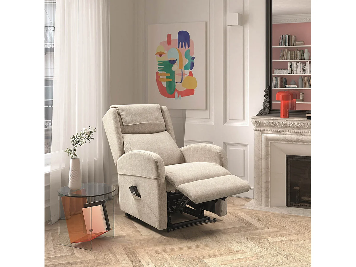 SEVILLE - Fauteuil Relax Releveur Electrique Beige Clair avec Roulettes