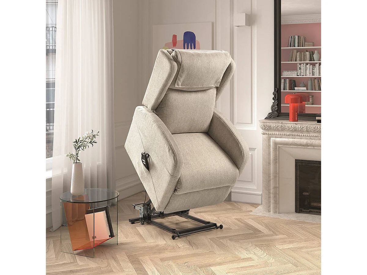 SEVILLE - Fauteuil Relax Releveur Electrique Beige Clair avec Roulettes