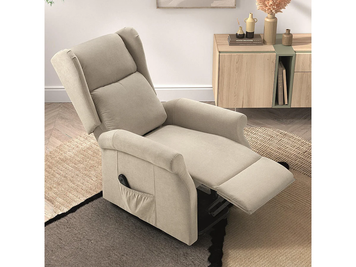 ANDORA - Fauteuil Relax Releveur Electrique Tissu Ivoire