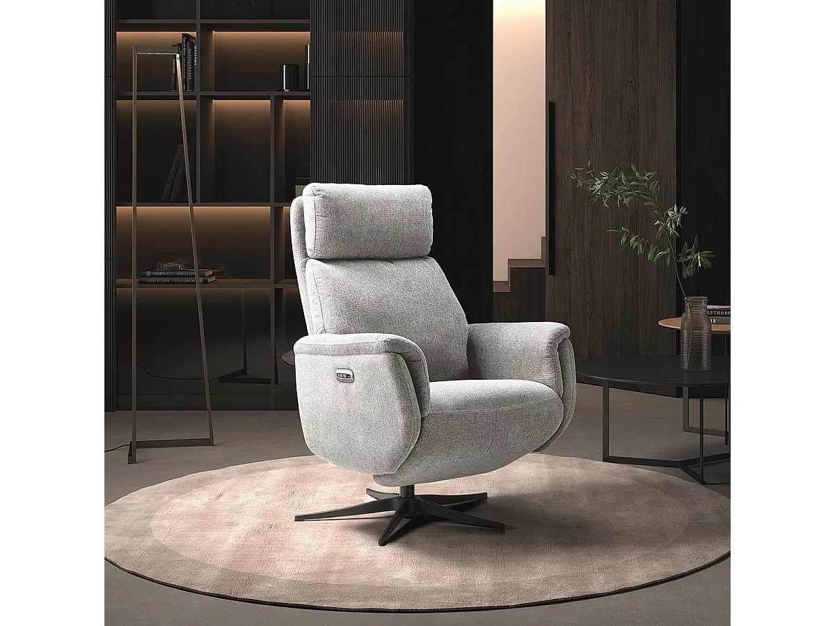 SINTRA - Fauteuil Relax Electrique Tissu Gris Clair Chiné