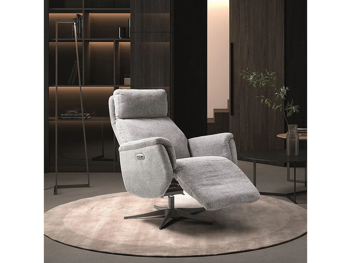 SINTRA - Fauteuil Relax Electrique Tissu Gris Clair Chiné