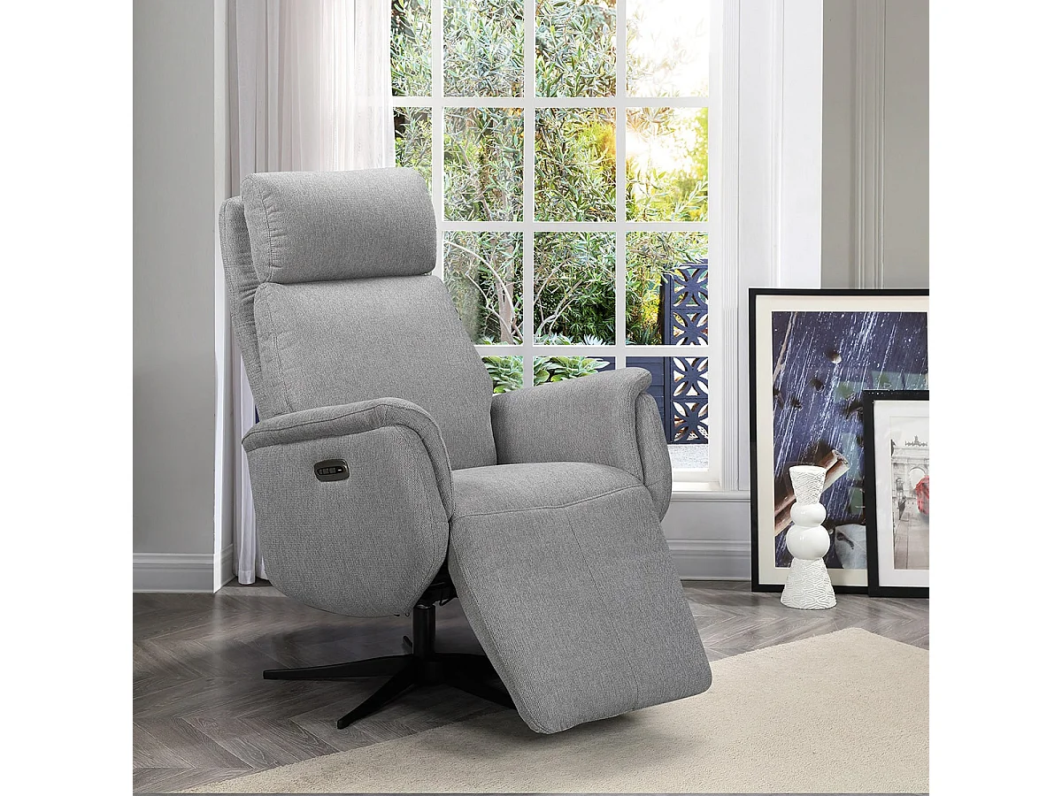 SINTRA - Fauteuil Relax Electrique Tissu Gris Clair Chiné