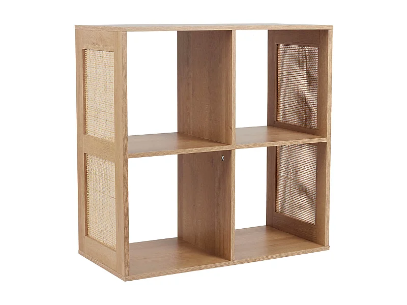 MAYA - Rangement 4 Cases Effet Bois et Façades Rotin