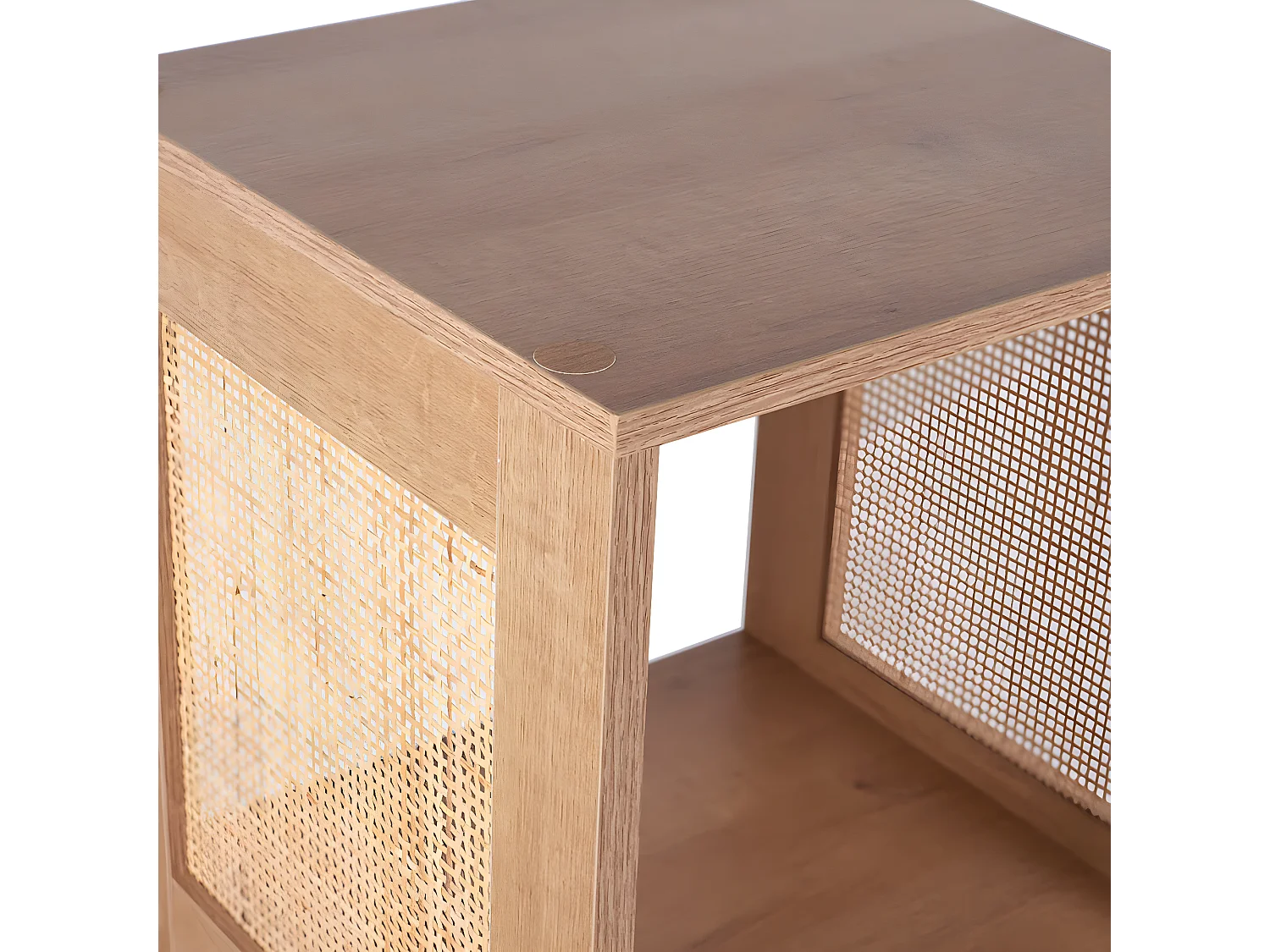 MAYA - Rangement 3 Cases Effet Bois et Façades Rotin