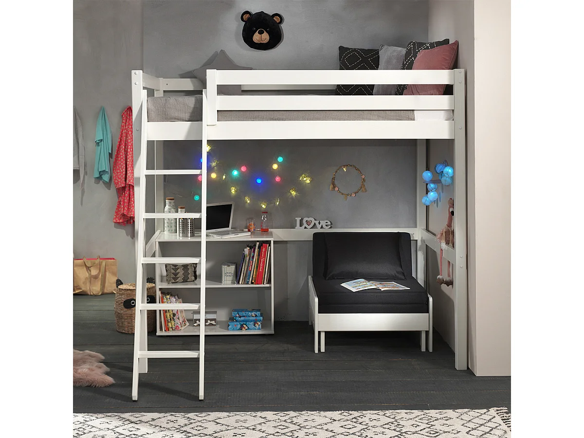 SLEEPY - Étagère Blanche Compatible Lits Mezzanine ou Mi-Haut