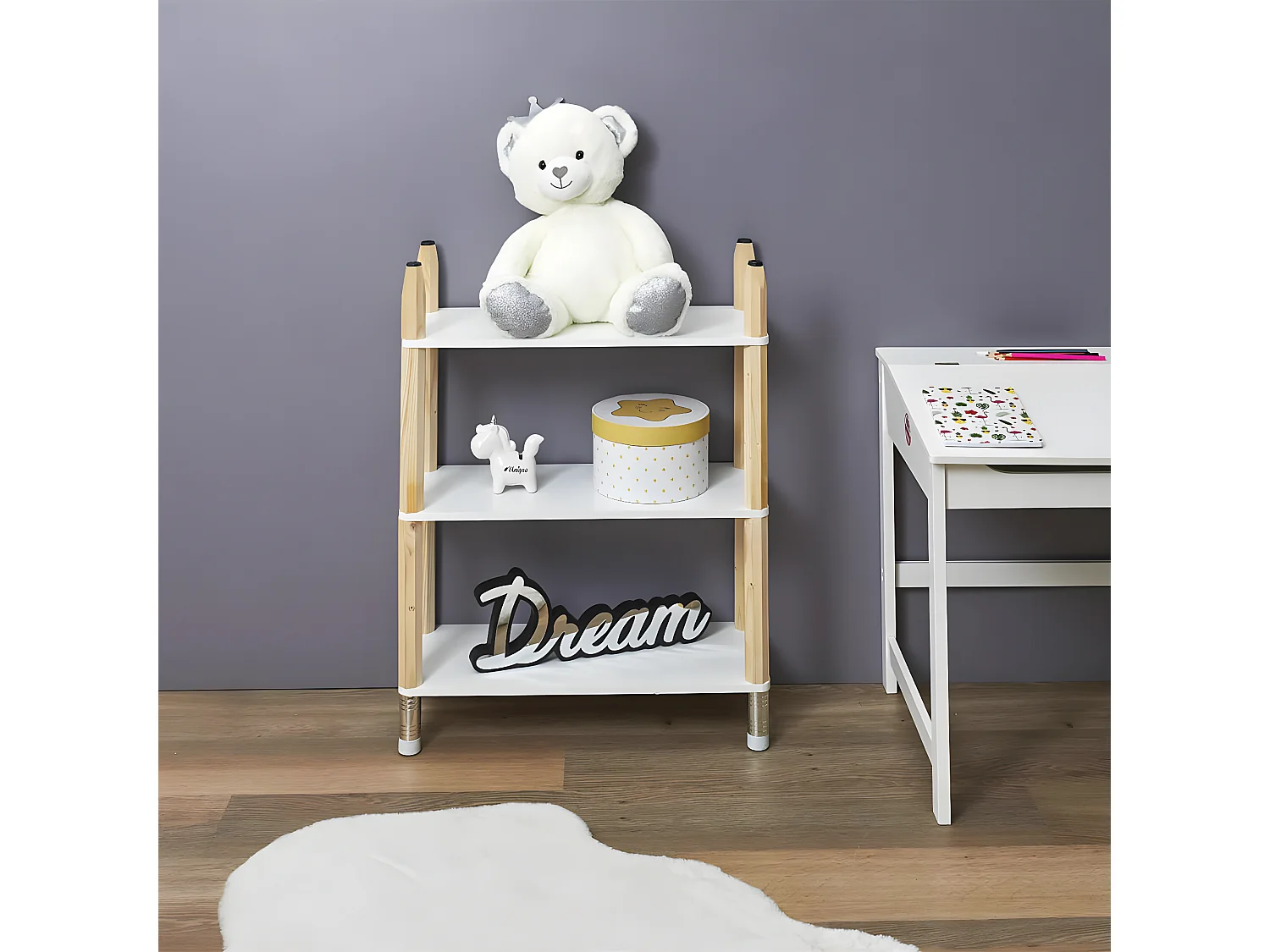 LAPIS - Etagère 3 Niveaux Blanche pour Enfant Base Crayons