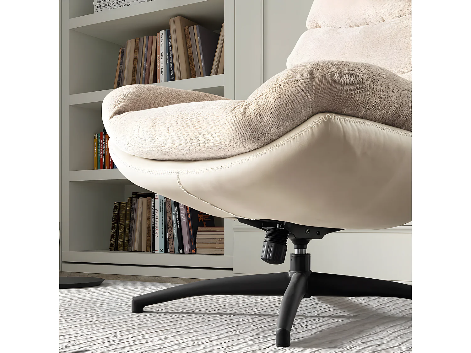 VIGO - Fauteuil Pivotant  avec Repose Pieds Bi-Matière Beige
