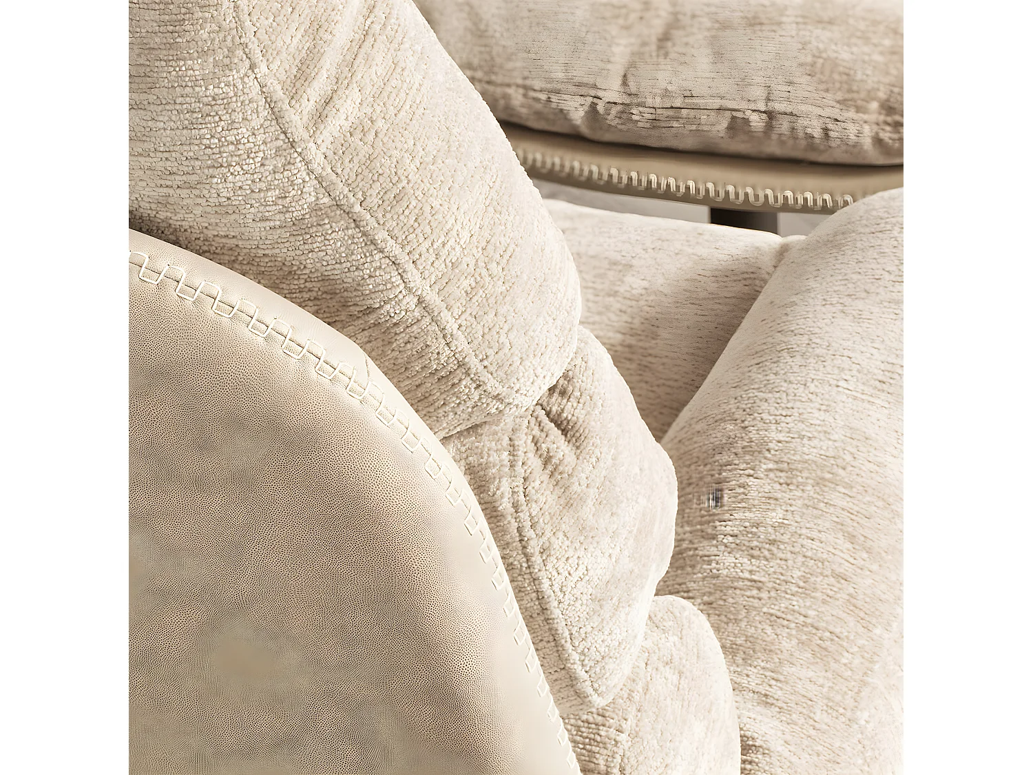 VIGO - Fauteuil Pivotant  avec Repose Pieds Bi-Matière Beige