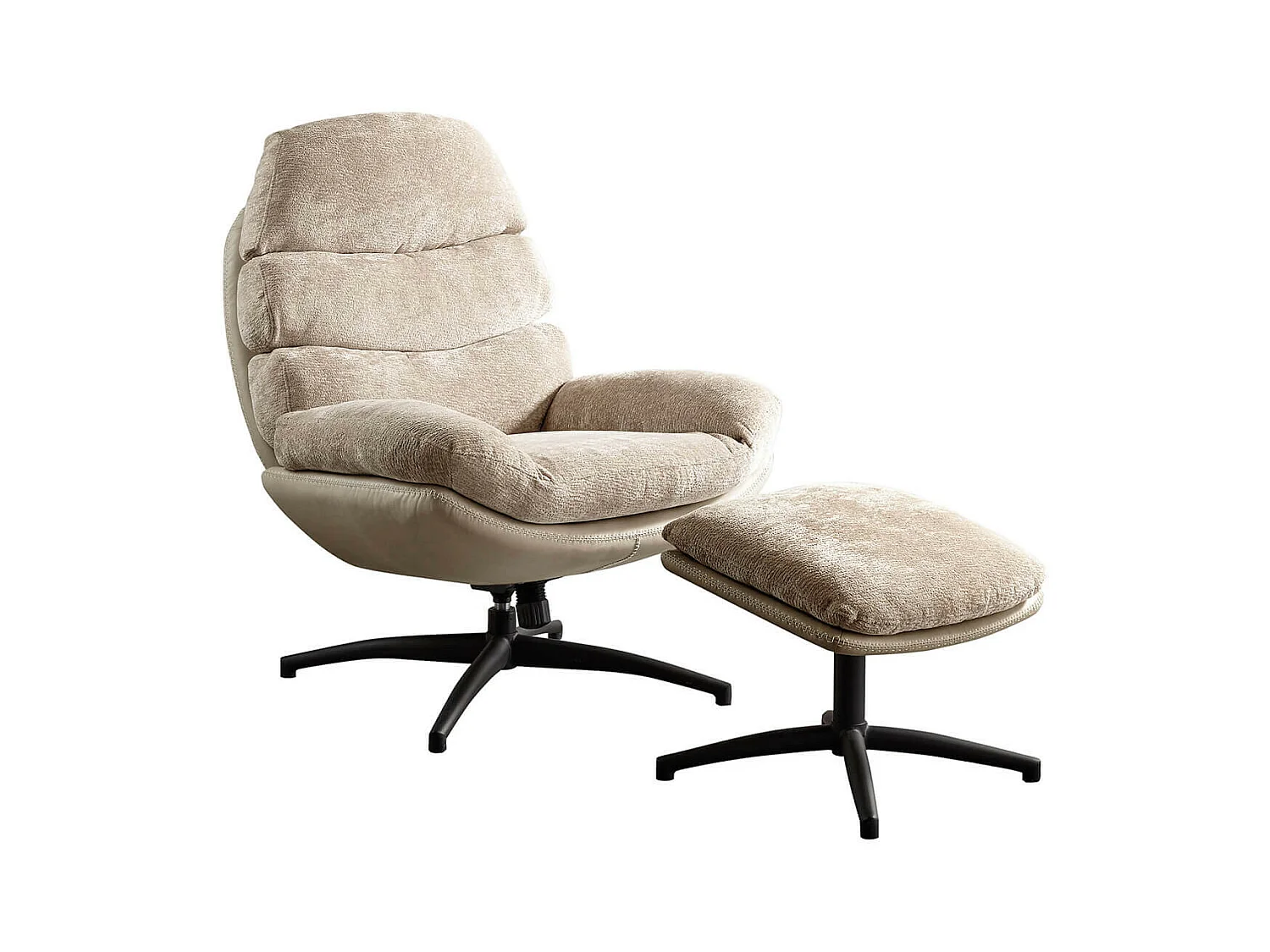 VIGO - Fauteuil Pivotant  avec Repose Pieds Bi-Matière Beige