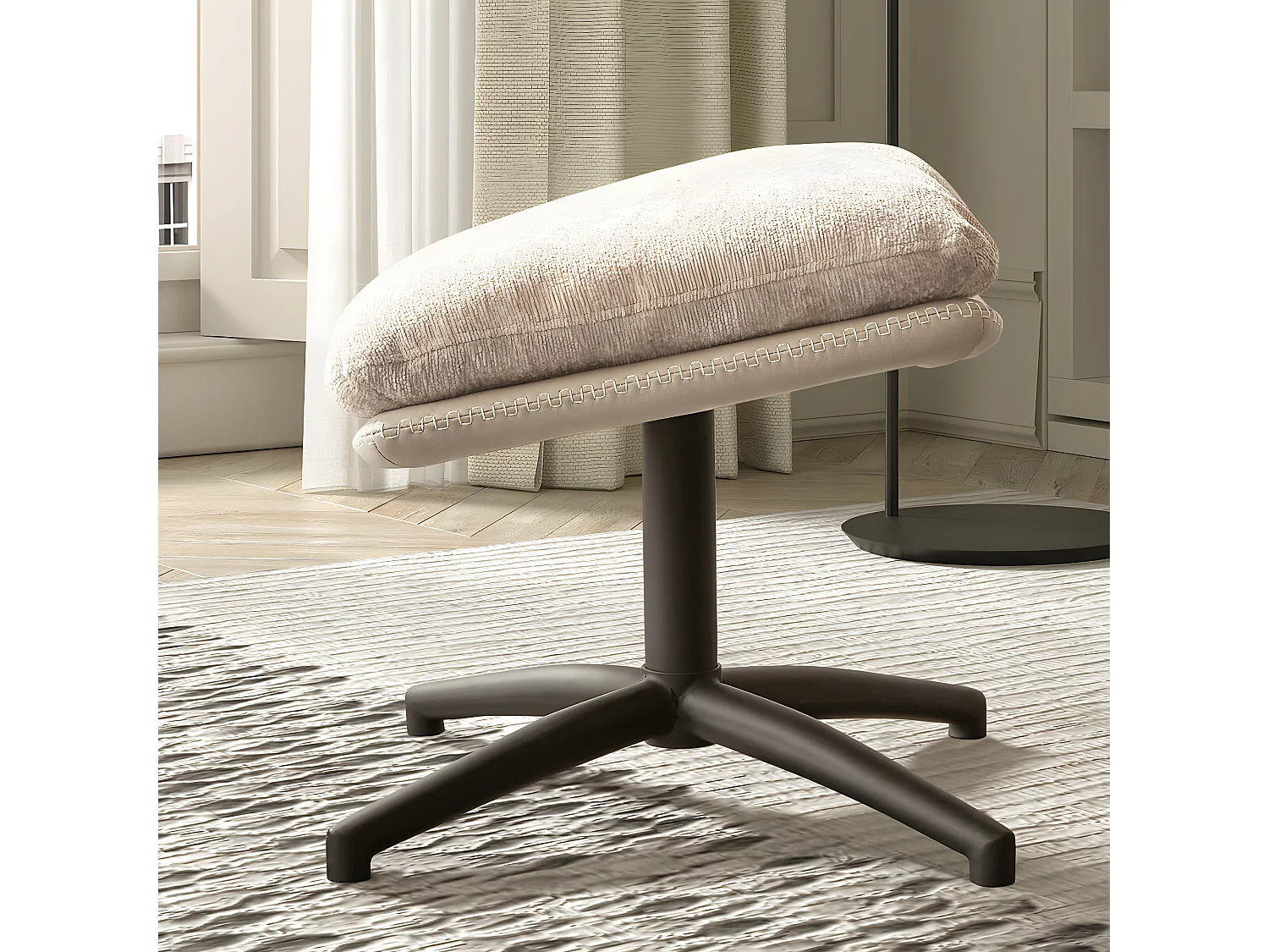 VIGO - Fauteuil Pivotant  avec Repose Pieds Bi-Matière Beige