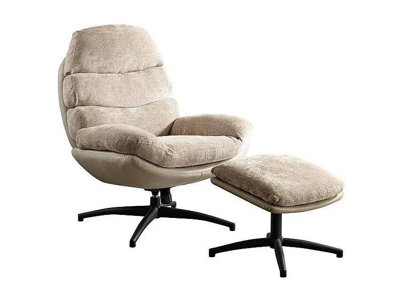 VIGO - Fauteuil Pivotant  avec Repose Pieds Bi-Matière Beige