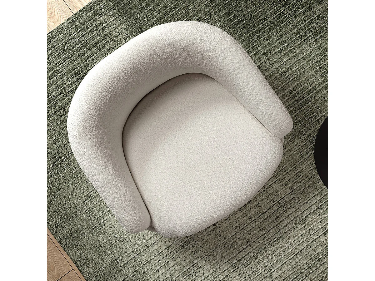 MAGDALENA - Fauteuil Pivotant Tissu Bouclette Blanc