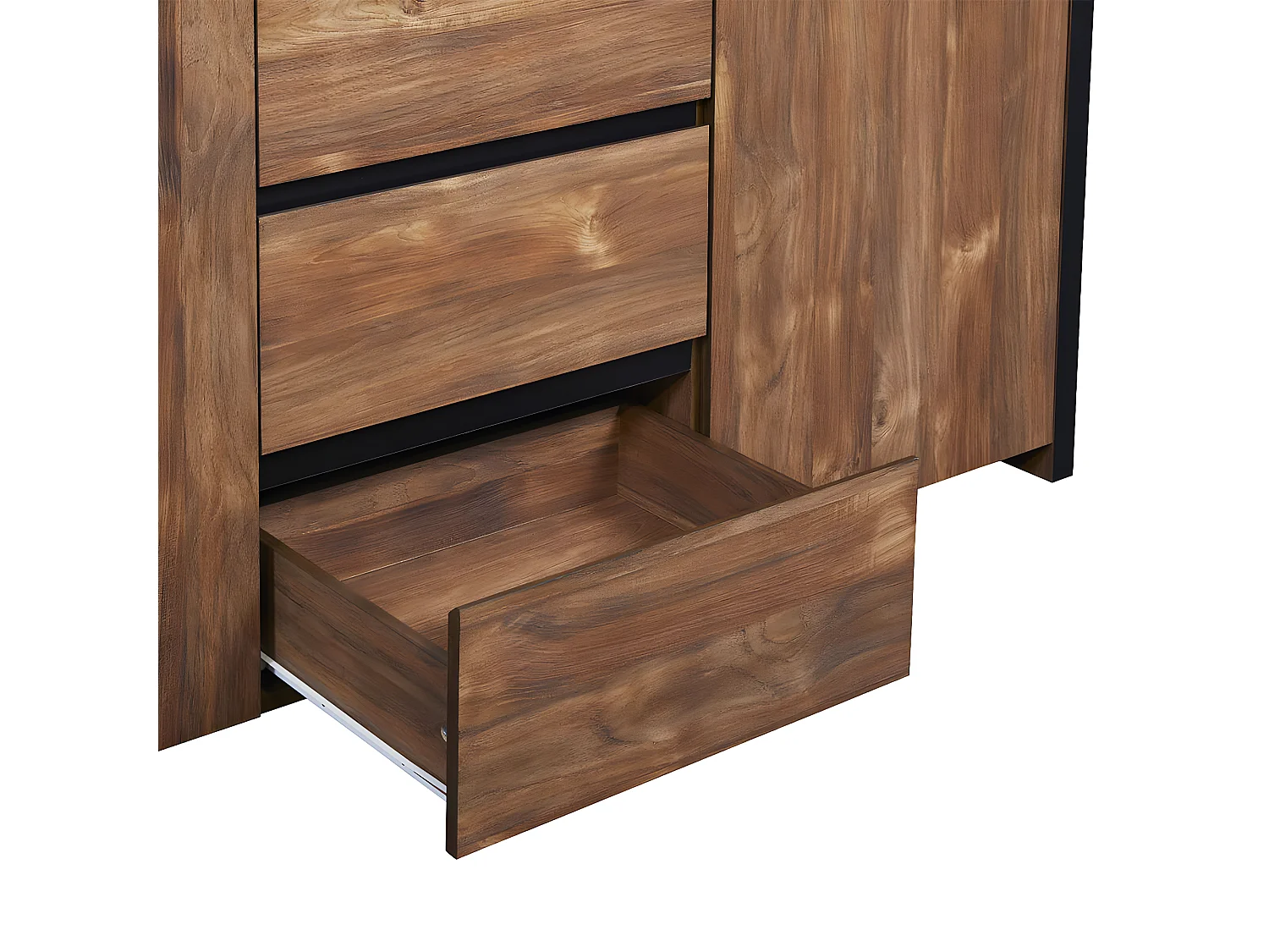 STALONE - Buffet 3 Portes 3 Tiroirs Effet Bois Manguier Foncé et Noir