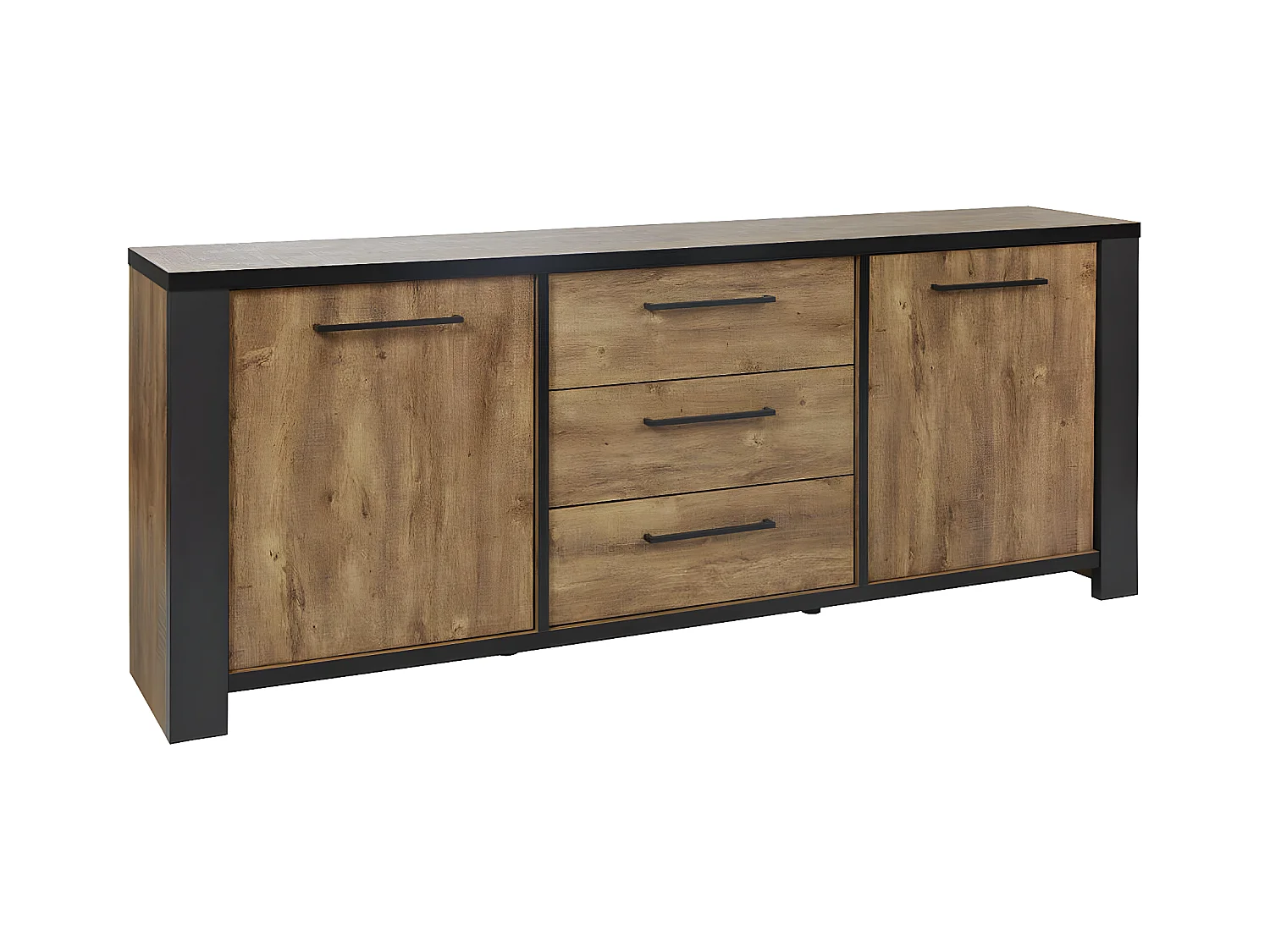 ETIENNE - Buffet 2 Portes et 3 Tiroirs Aspect Bois finition Denver et Noir