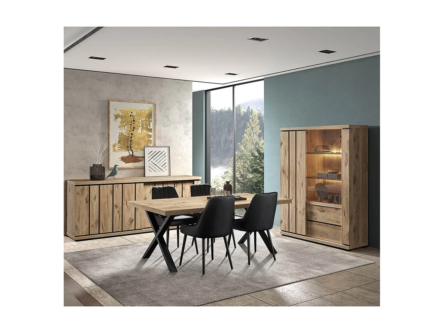 PHILEAS - Buffet 2 Portes Coulissantes Effet Claustra Finition Canyon