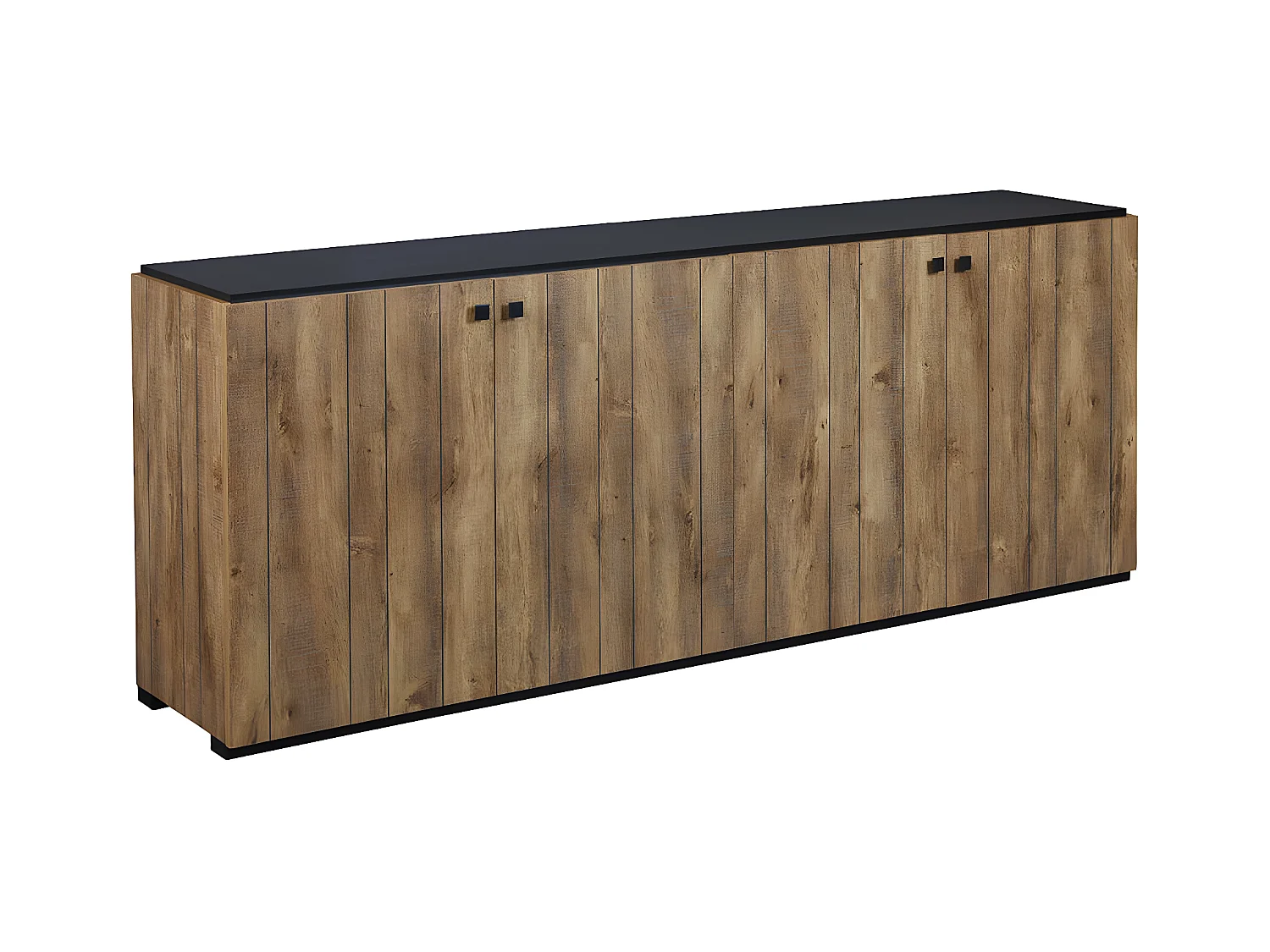 GLESS - Buffet 4 Portes Aspect Bois Finition Denver Façon Lambris