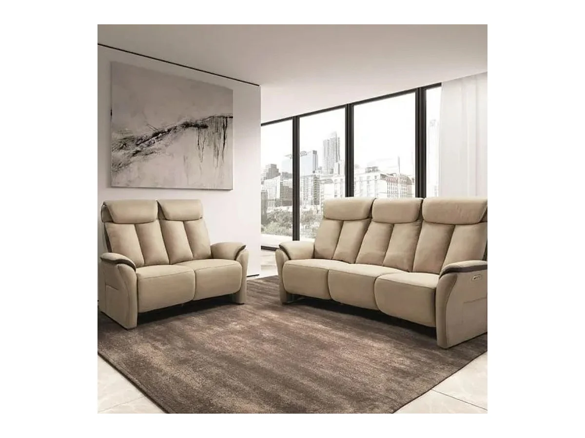COIMBRA - Canapés Relax 3 Places Electrique et 2 Places Fixe Beige