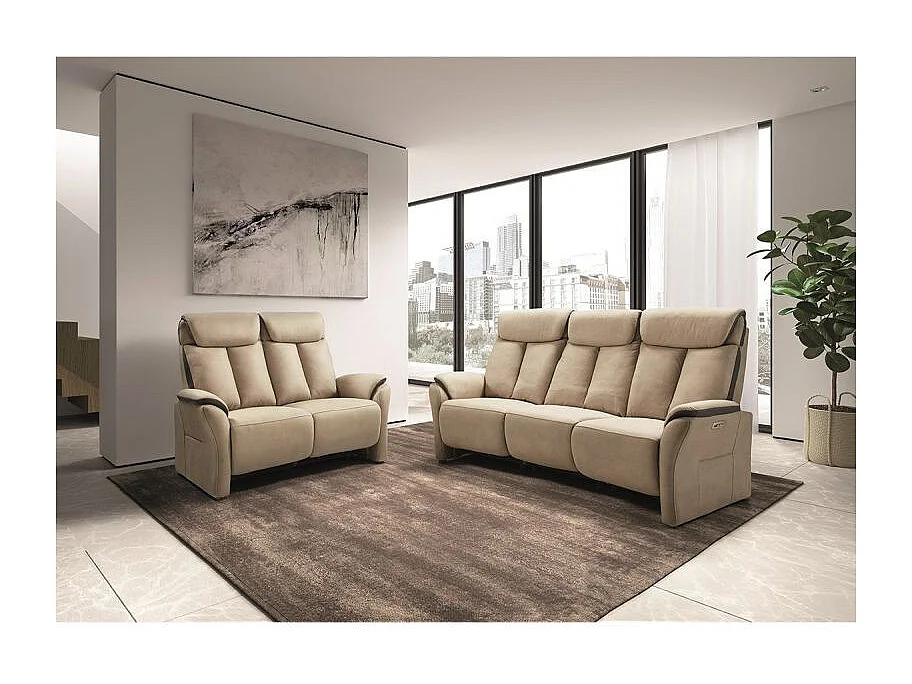COIMBRA - Canapés Relax 3 Places Electrique et 2 Places Fixe Beige