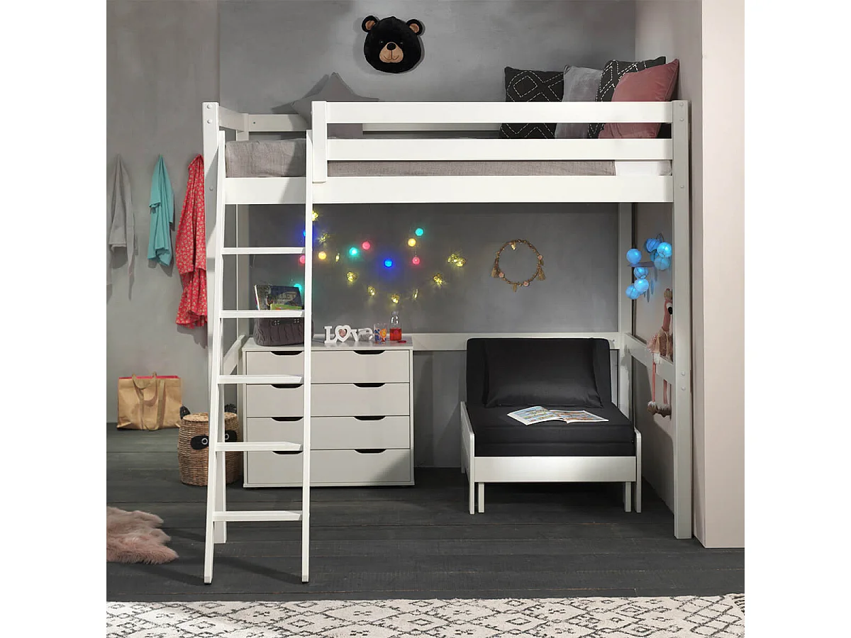 SLEEPY - Commode 4 Tiroirs Blanche Compatible Lits Mezzanine ou Mi-Haut