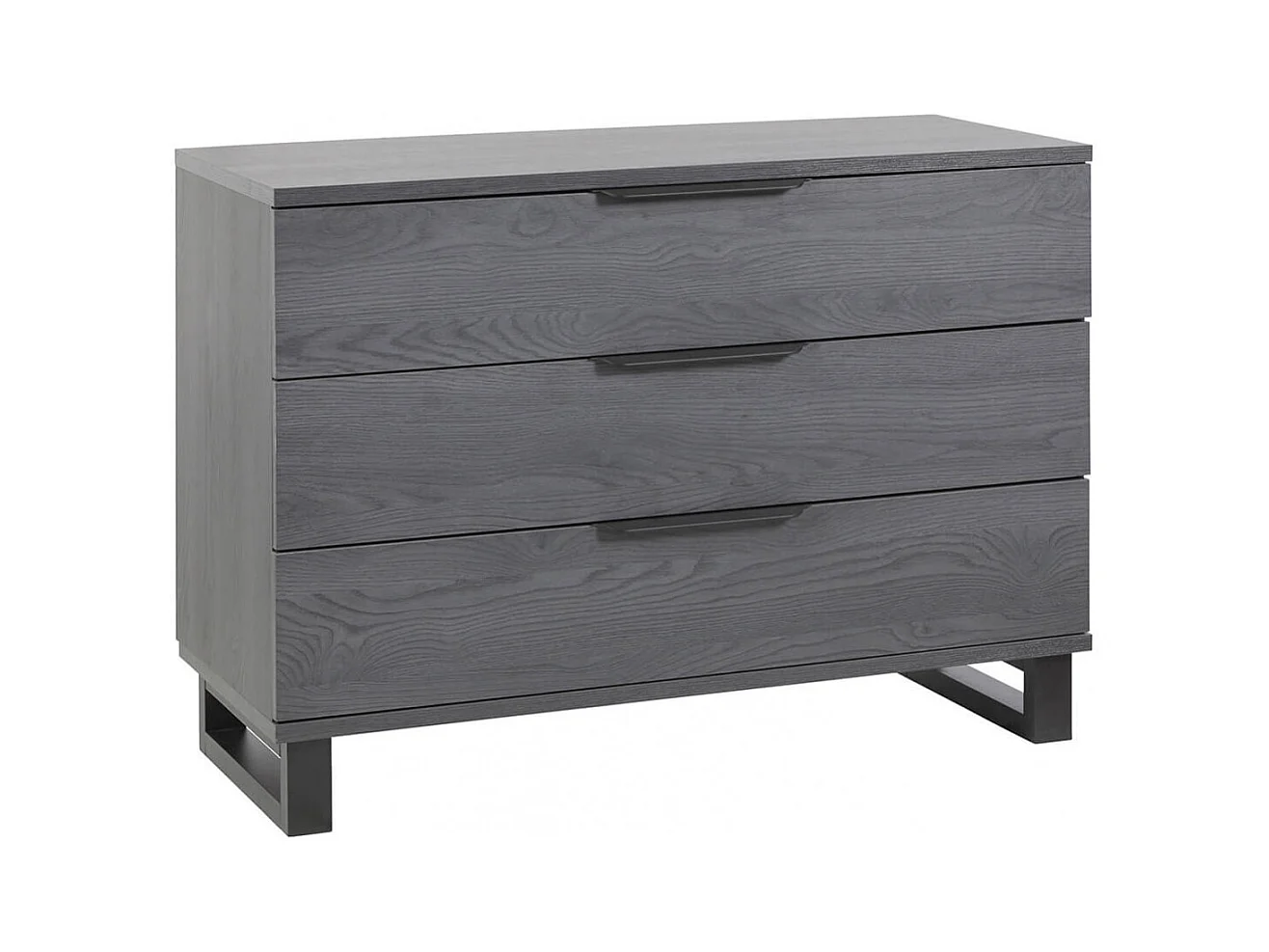 CARLIN - Commode 3 Tiroirs Aspect Bois Gris et Piètement Métal Noir