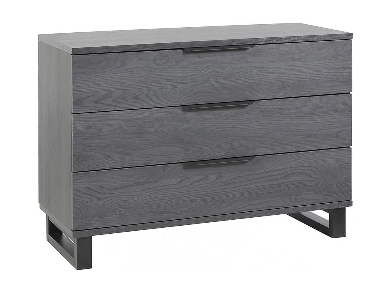 CARLIN - Commode 3 Tiroirs Aspect Bois Gris et Piètement Métal Noir