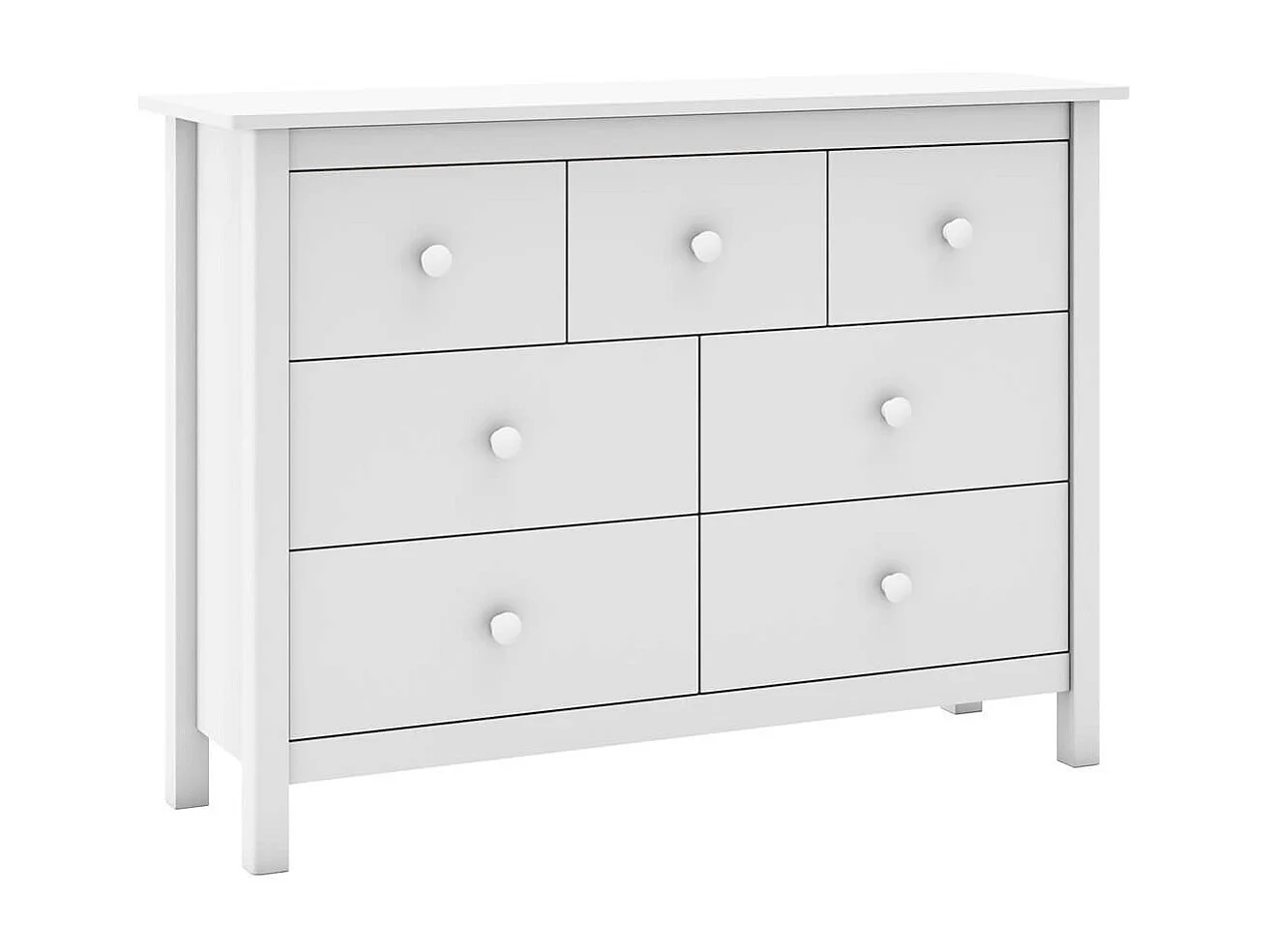 DAVA - Commode 7 Tiroirs en Pin Massif Blanc