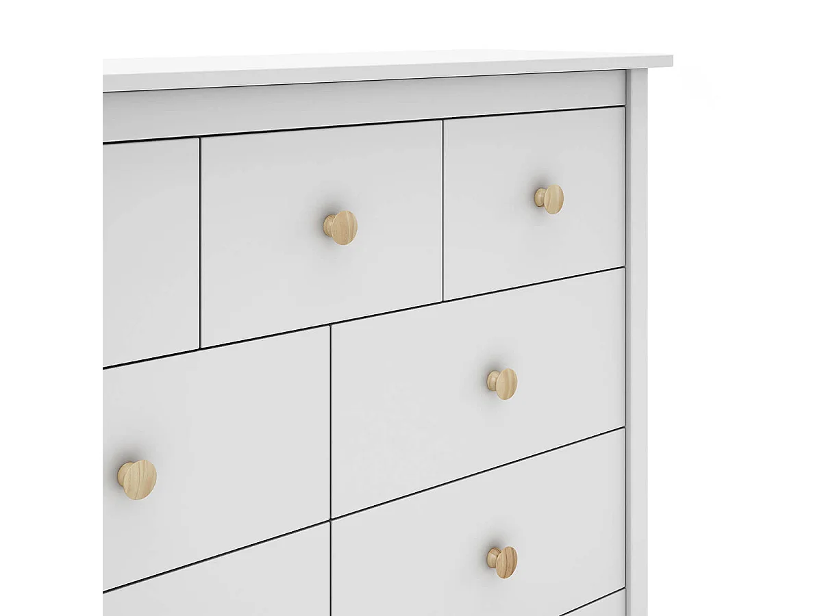DAVA - Commode 7 Tiroirs en Pin Massif Blanc