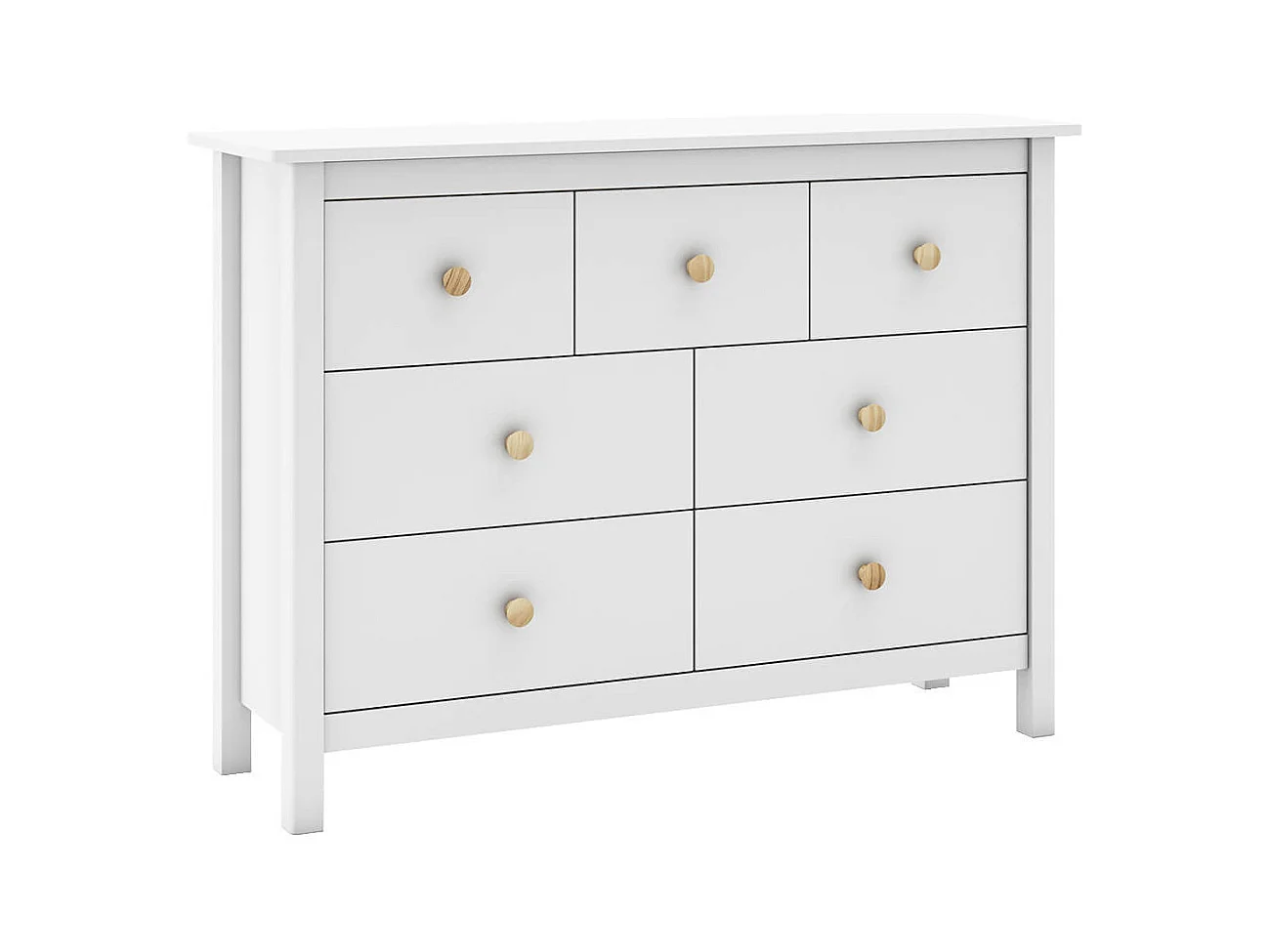 DAVA - Commode 7 Tiroirs en Pin Massif Blanc