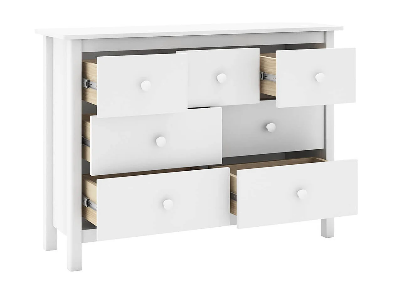 DAVA - Commode 7 Tiroirs en Pin Massif Blanc