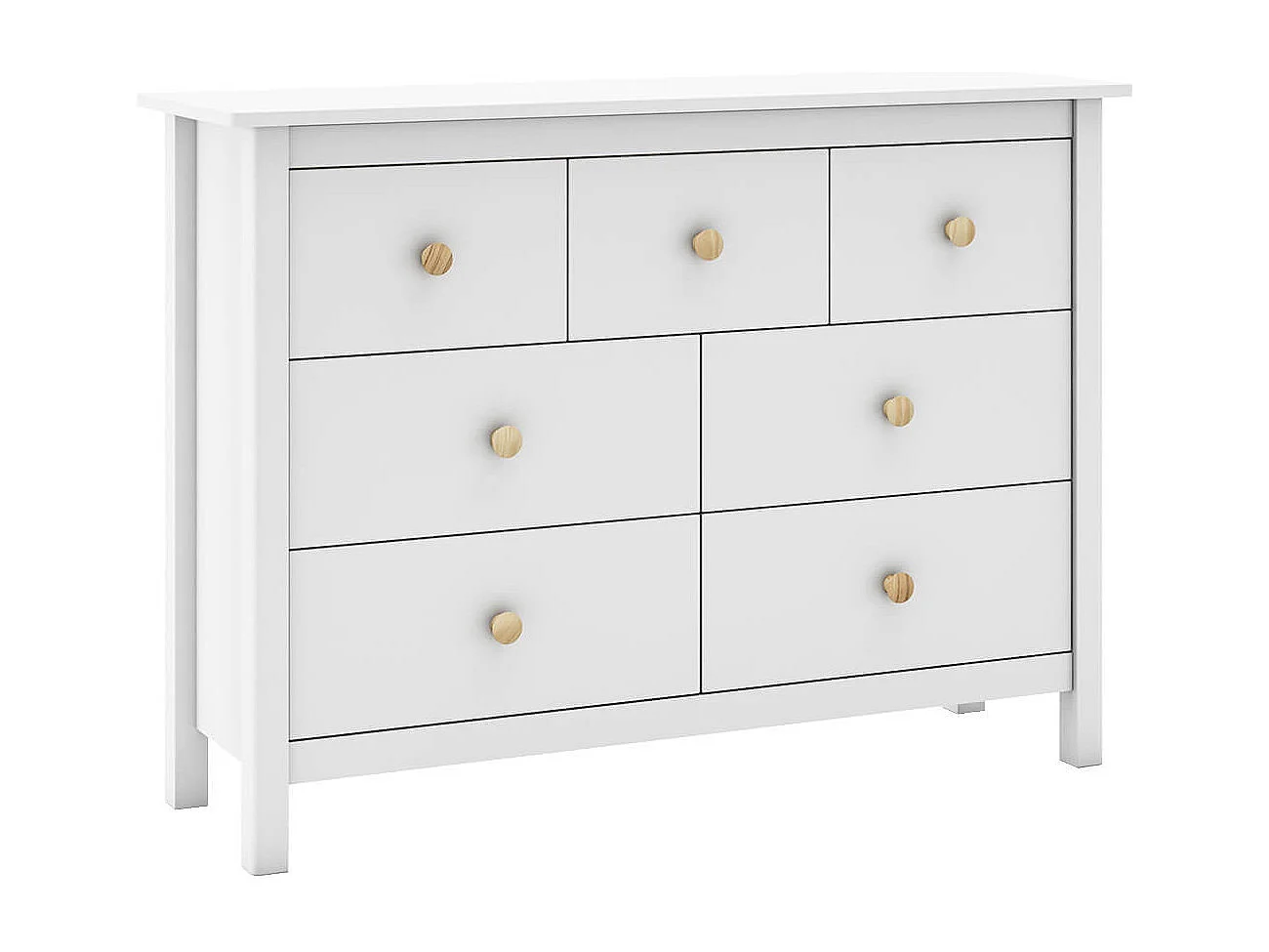 DAVA - Commode 7 Tiroirs en Pin Massif Blanc
