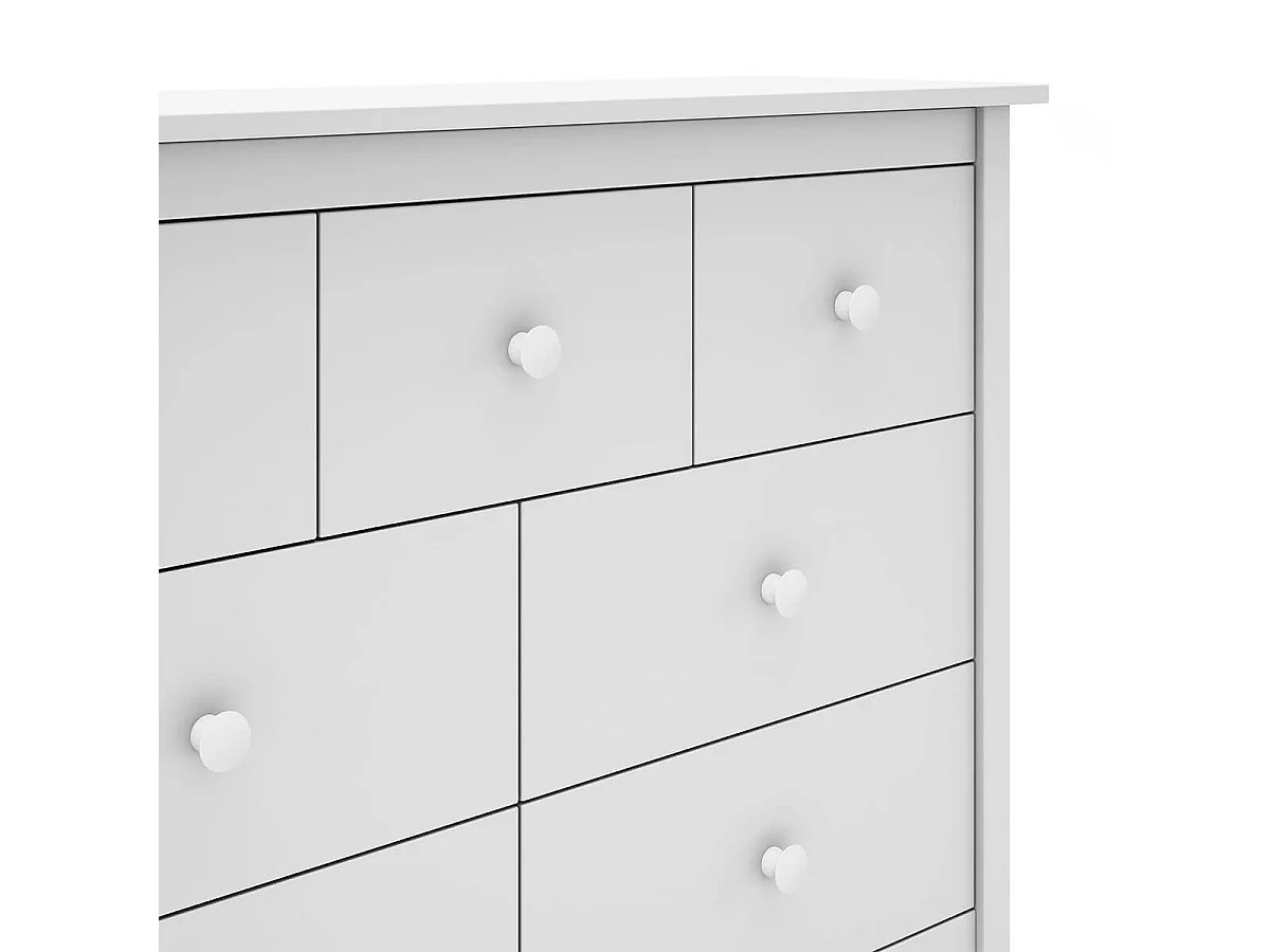DAVA - Commode 7 Tiroirs en Pin Massif Blanc