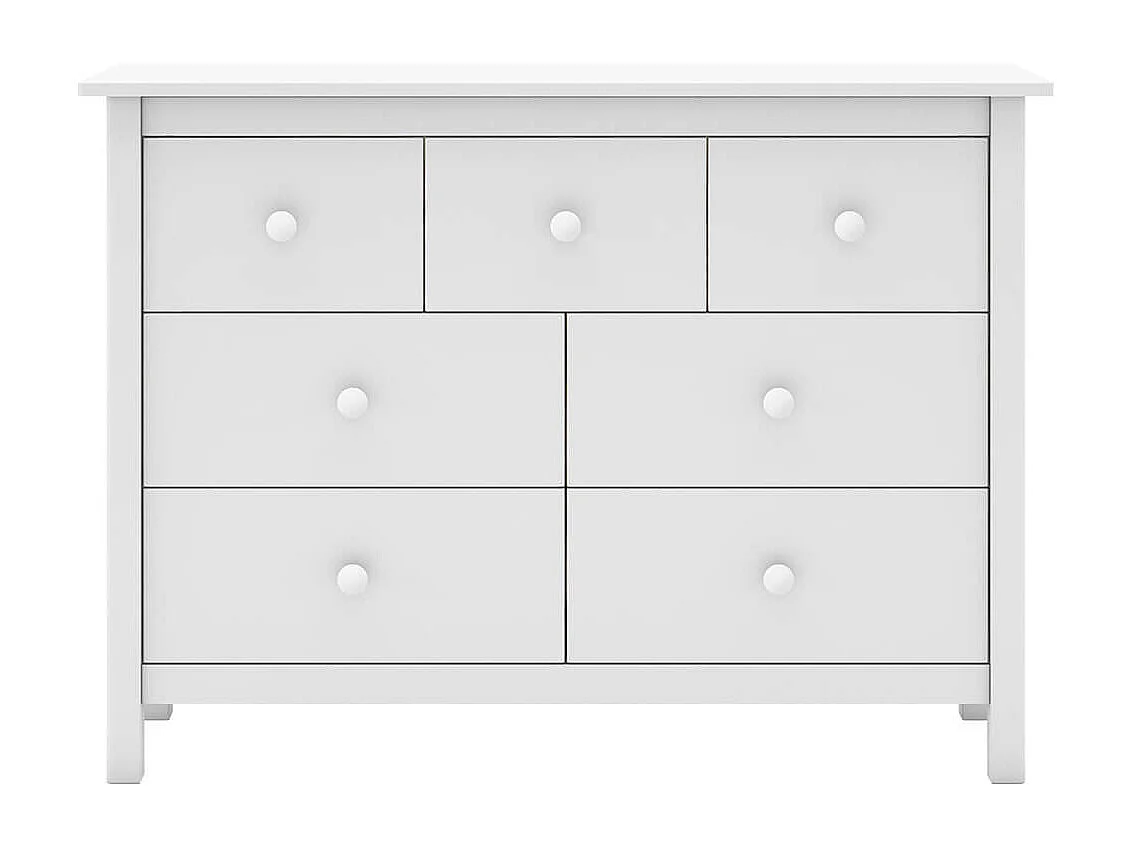 DAVA - Commode 7 Tiroirs en Pin Massif Blanc
