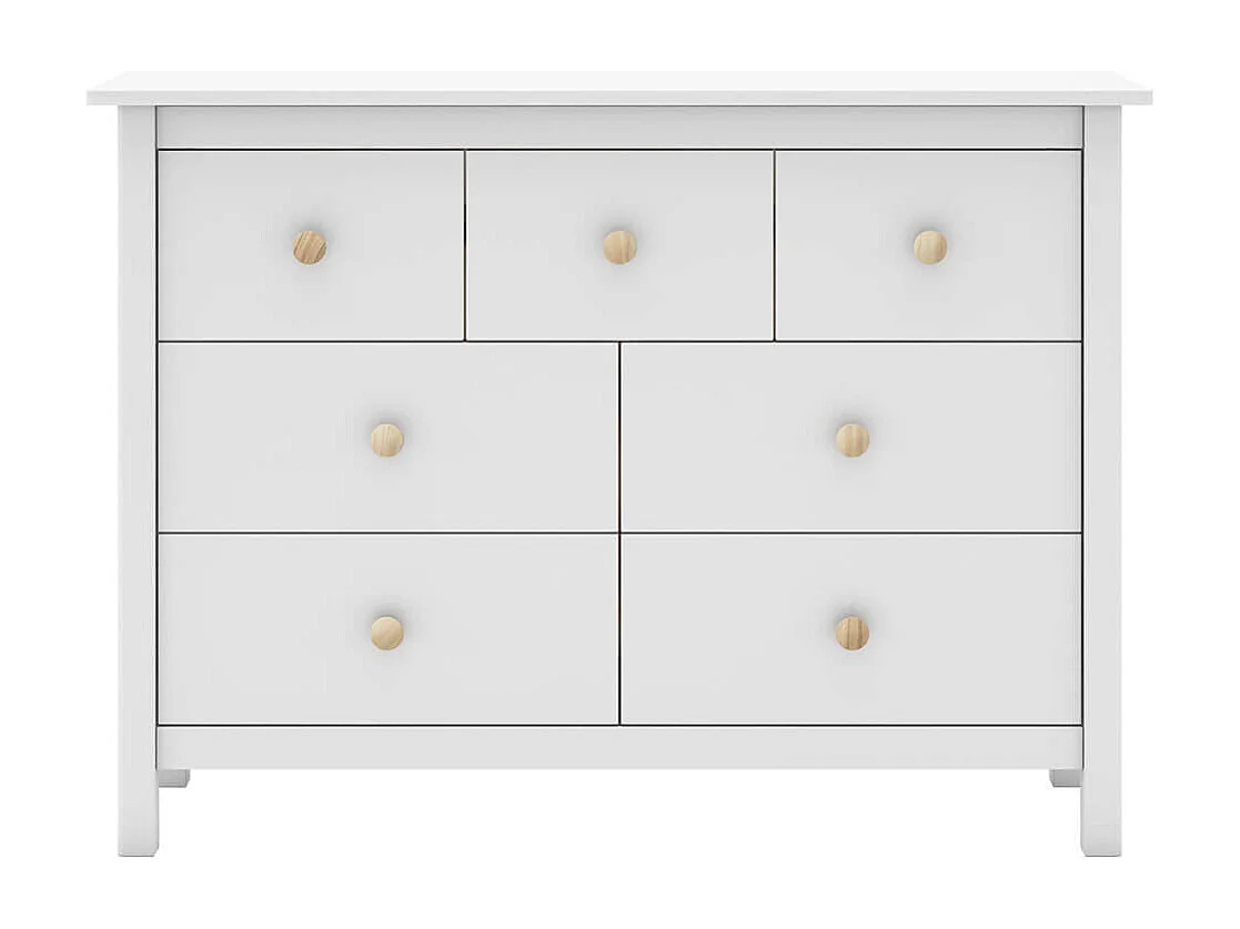 DAVA - Commode 7 Tiroirs en Pin Massif Blanc