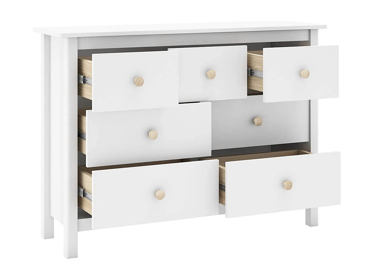 DAVA - Commode 7 Tiroirs en Pin Massif Blanc