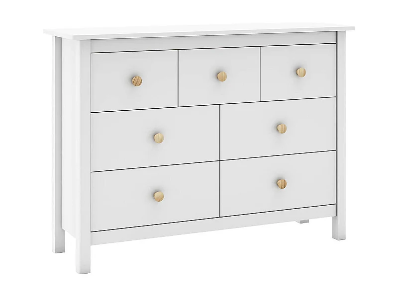 DAVA - Commode 7 Tiroirs en Pin Massif Blanc