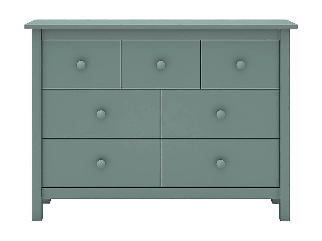 DAVA - Commode 7 Tiroirs en Pin Massif Vert Pétrole