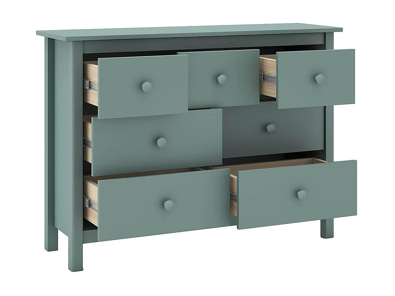 DAVA - Commode 7 Tiroirs en Pin Massif Vert Pétrole