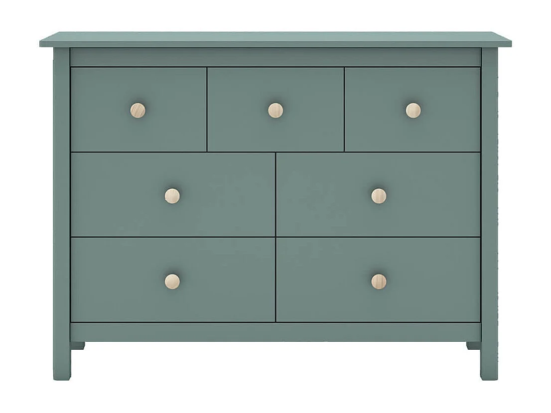DAVA - Commode 7 Tiroirs en Pin Massif Vert Pétrole