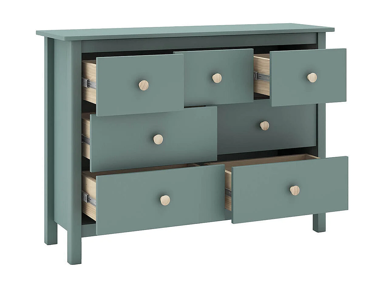 DAVA - Commode 7 Tiroirs en Pin Massif Vert Pétrole