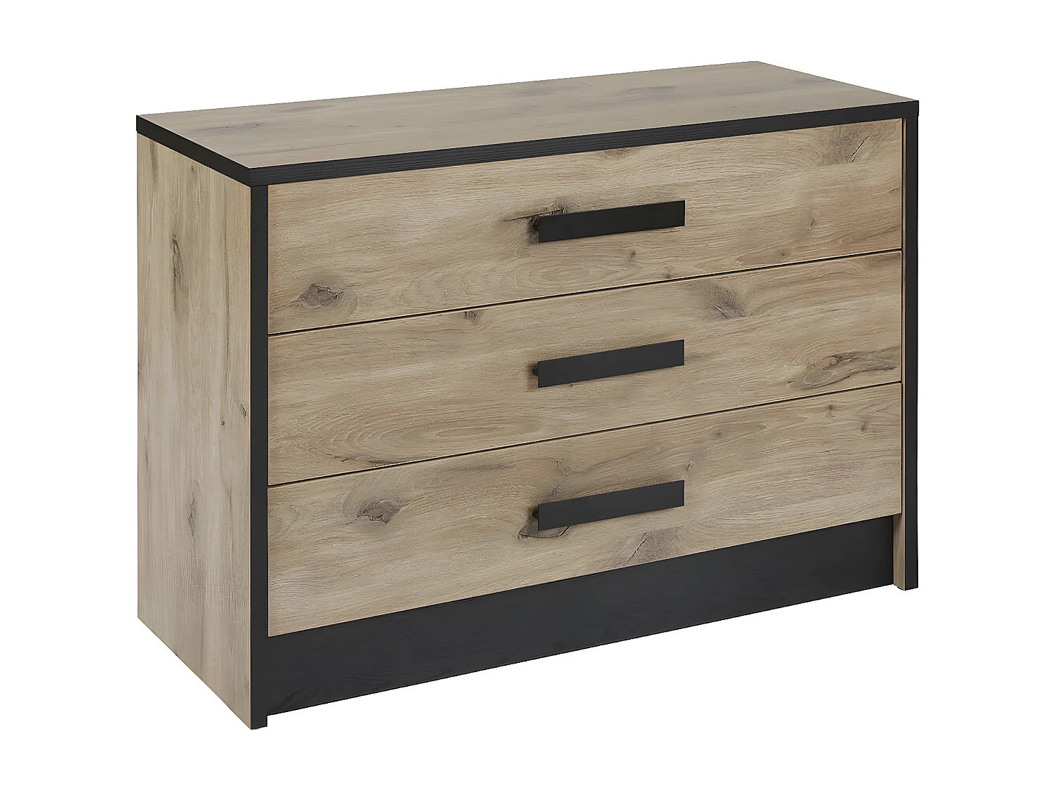 COPOLA - Commodes 3 Tiroirs Aspect Bois et Noir