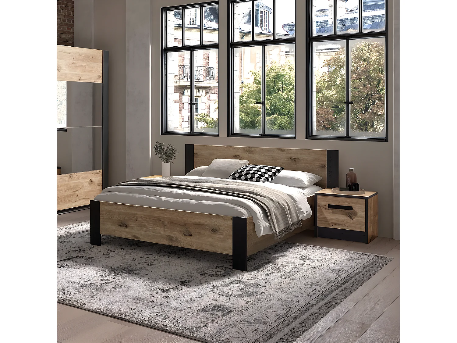 COPOLA - Commodes 3 Tiroirs Aspect Bois et Noir