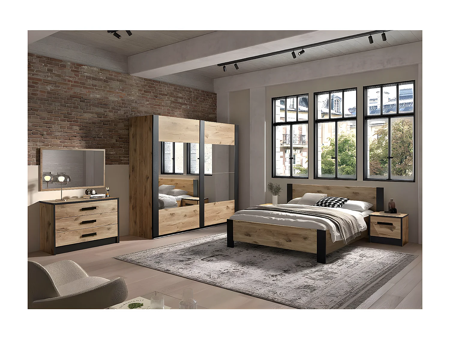 COPOLA - Commodes 3 Tiroirs Aspect Bois et Noir