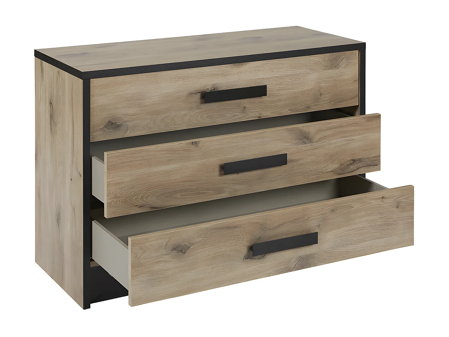 COPOLA - Commodes 3 Tiroirs Aspect Bois et Noir