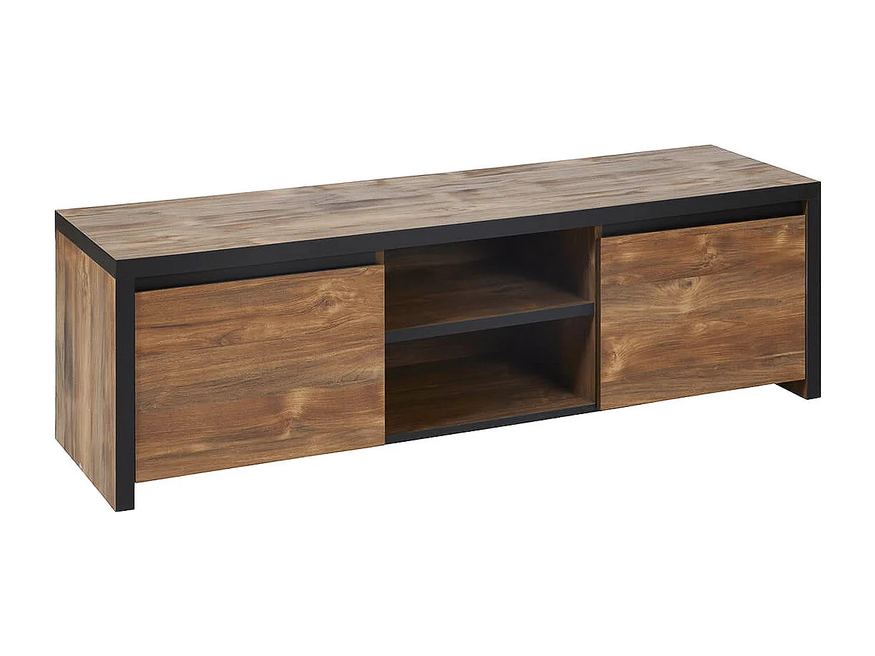 STALONE - Ensemble Salon Effet Bois Manguier Foncé et Noir