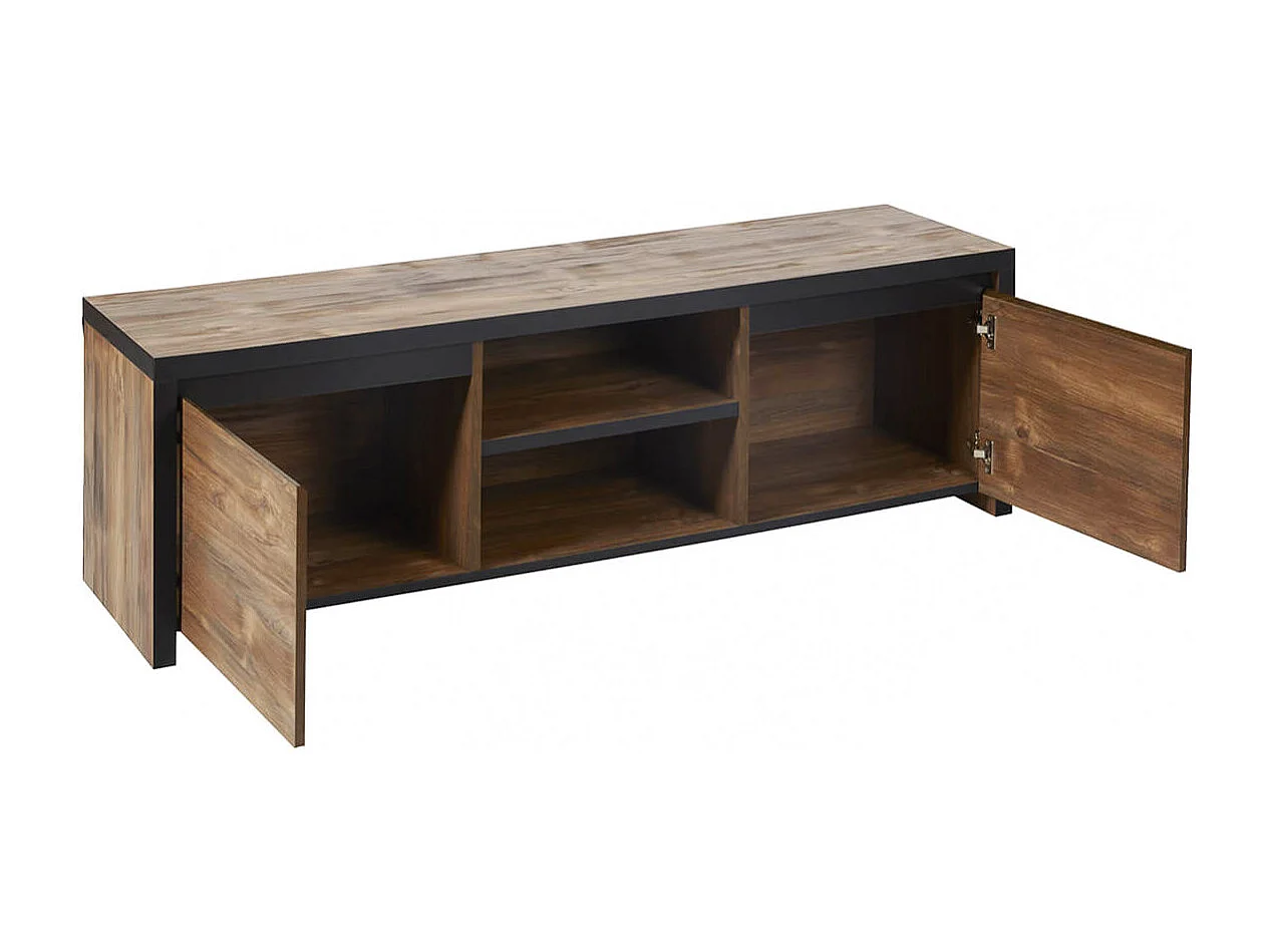 STALONE - Ensemble Salon Effet Bois Manguier Foncé et Noir