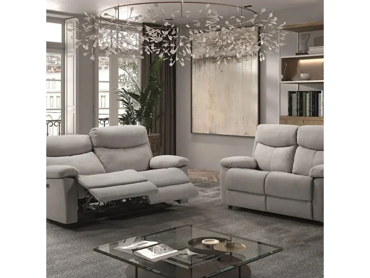 TARIFA - Ensemble 2 Canapés Fixe 2 Places et Relax Manuel Tissu Gris